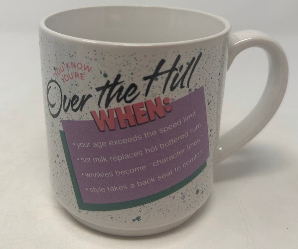 Mugs Carlton Cards White Purple 'Over The Hill' Mug 3 3/4" x 3 1/2"‎ Wide